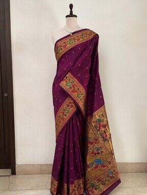 💜✨ "Royal Radiance – Purple & Gold Wedding Saree with Regal Glam"